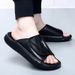 Summer Top Layer Cowhide For Home, High-end Indoor Leisure, Cool Slippers, Soft Bottom, Anti Slip White Men's Slippers_vogvips.com