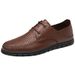 Large Size First Layer Men's Shoes Hole Casual Leather Shoes Lace-up Work Flats_vogvips.com