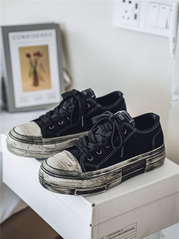 Thick-Soled Canvas For Men 2024 New Summer Breathable Versatile Casual Retro Distressed Dirty Shoes Men's Sneakers_vogvips.com