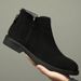 Leather Chelsea Boots Men's Velvet Leather Pointed High Top Leather Shoes Medium Short Boots Martin Boots Black_vogvips.com
