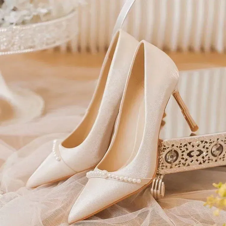 Shoes Silk Bride Shoes 24 Years Xiuhe Wedding Two Wear French Dress Stiletto Heels Women_vogvips.com