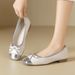 2025 New Women's Flats Silver Flat Shoes With Bowknot, Shallow Square Toe, Casual Veatile Soft Sole Two-Way Wear_vogvips.com