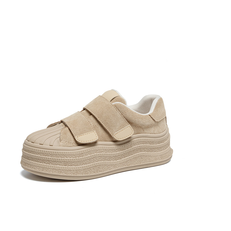 7cm Invisible Retro White Sneakers, Cotton Shoes, 26 Spring New Style, Thick-soled Height-increasing Shell-toe Loafers_vogvips.com