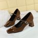 5296 Korean Style Fashionable Women's Shoes, Thick Mid Heel, Shallow Mouth Splicing, Square Toe, Straight Cut With_vogvips.com