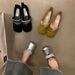 Rhinestone With Ballet Mary Jane Shoes, Spring And Autumn Square Head, Shallow Mouth, Versatile Flat-soled French Gentle Single Shoes_vogvips.com