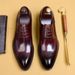 Black leather shoes men's leather pointed lace-up business dress Men's British wedding groom men's shoes Derby shoes wholesale_vogvips.com