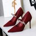 8837-1 European And American Pointed Toe Shallow Mouth Single Shoes With Rhinestones, One-Strap Suede Commuter Party_vogvips.com