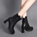 ShoeVault 2024 Autumn Winter New British Retro Back Zipper Chunky Heel Martin Slim Women's Short Boots_vogvips.com