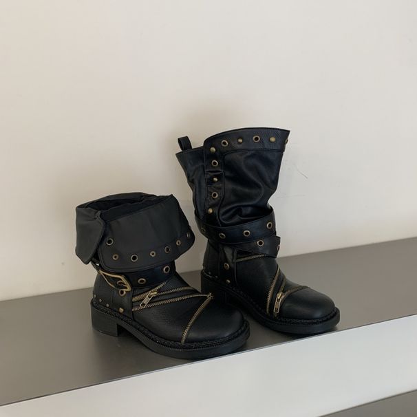 390-1~Chunky Heel French Retro Western Cowboy Ankle For Women, New Fall 2026 Stackable Boots_vogvips.com