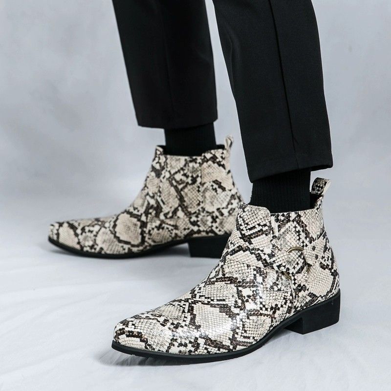 Martin New Men's British Style Snake Patterned Mongolian Boots, Short Tube, Large Size, High Top Leather Boots, Tube, Size,_vogvips.com