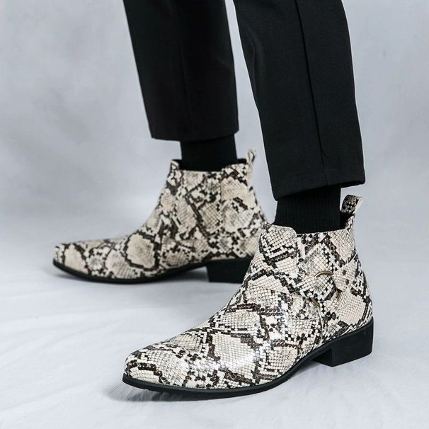 Martin New Men's British Style Snake Patterned Mongolian Boots, Short Tube, Large Size, High Top Leather Boots, Tube, Size,_vogvips.com