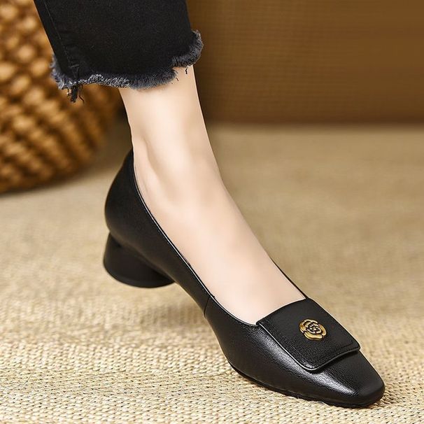 Camellia Square Head Shallow Mouth Thick Heel Single Shoes Women's Low Heel Comfortable Low Heel Soft Leather Shoes_vogvips.com