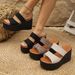 Women's Open Toe Wedge Sandals Summer Platform Slippers plus Size Thick Sole in Sizes 34-43 Casual Breathable PU Leather_vogvips.com
