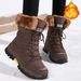 Women'S Winter Boots-Light Beige Fleece-Lined Mid-Calf Boots With Plush Faux Fur Trim, Thick TPR Sole&Lace-Up Design For Outdoor Sports,Gift For Women_vogvips.com
