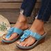 New Large Slope Heel Women's Flower Casual Solid Color Belt Buckle Herringbone Slippers Women_vogvips.com