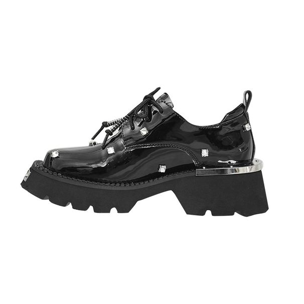 Women's Retro Style Square Toe Leather Derby Shoes Studded Punk Platform Spring Autumn_vogvips.com