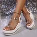 Women's Plus Size For Export, 2025 Summer New Style, Platform Sole, High Heel, Floral Design, One-Strap Buckle Beach_vogvips.com