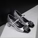 2988-K83 Square-Toed Mary Jane Party Shoes For Women, European And American Style, Shallow Mouth, Color Block, Metal_vogvips.com