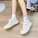 Little White Women's Summer Ice Silk Canvas Face Breathable Leisure Big Headed Lace Up Flat Bottom Sports Youth Student_vogvips.com