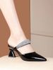 Soft Rhinestone Toe Cap Half Summer 2025 New Style French Slim Heel High-heeled Patent Leather Women's Slippers For_vogvips.com