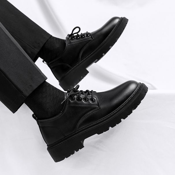 European Warm Series Men's Suit Leather Autumn Winter British Style Business Formal Student Height Increasing Casual Soft Sole Black Chunky_vogvips.com
