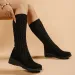 Autumn Winter Knitted Woolen High Tube Over Knee Elastic Long Thick Slope Heel Womens Boots Leisure Style Round Toe_vogvips.com