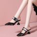 Women's Rhinestone Buckle Mid Heel Pointed Toe Slippers Unique Striped Closed Toe Summer New Style_vogvips.com