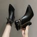 Pointed Toe Chunky Khaki Belt Buckle Ankle For Women 2023 Autumn Winter New Professional OL High Heel Slim Boots_vogvips.com