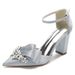 Women's Chunky Heel Pointed Toe Hollow Rhinestone Wristband Wedding Dress Shoes Bridesmaid Evening Footwear Size 35 To 40_vogvips.com