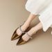Super Slimming~ French Style Rhinestone Silver Pointed Open Back Mary Jane Leather Shoes Small Heel Closed Toe Sandals_vogvips.com