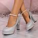 Foreign Trade Hot Selling Glitter Material High Women S Shoes Thick Heel Pointed Toe Fashion European And American Style_vogvips.com