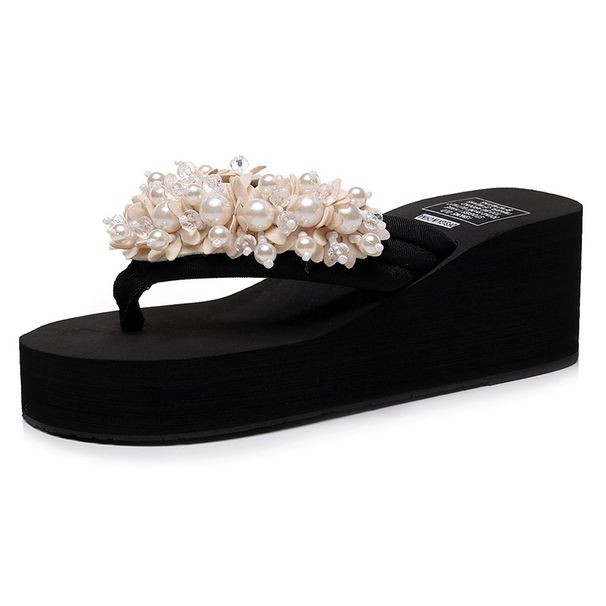 Cross-border Summer Beach Vacation Handmade Beaded High-heeled Flip-flops For Women In Plus Size_vogvips.com