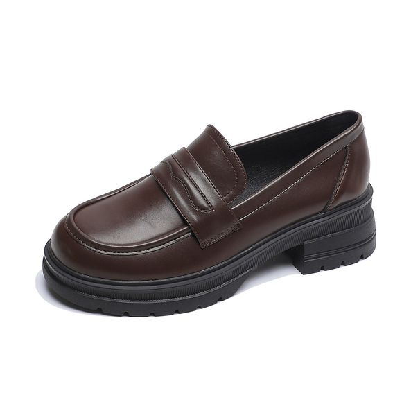 Platform Loafers Women's Retro Maillard Brown Small Leather Shoes Thick Heel Soft Sole Single Shoes_vogvips.com