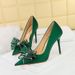 3265-H38 Banquet Light Luxury High Heels Women's Thin Heels, Shallow Mouth, Pointed Mesh Lace Bow Single Shoes_vogvips.com