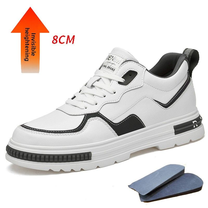 Round Head Men's Height-increasing Lace-up Board Shoes Breathable Youth Sports Leisure Reflective Little White Men's Shoes_vogvips.com