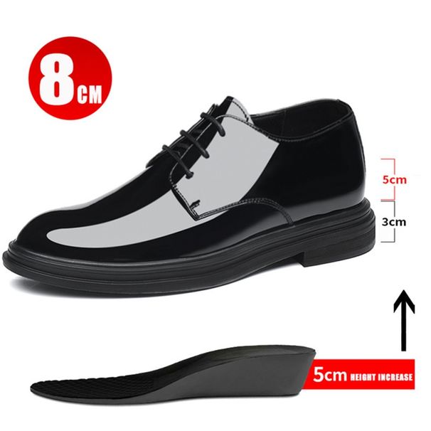 FUQIAO New 6/8 Cm Derby Patent Leather Height Raise Men Dress Formal Business Elevator Shoes Light Upper Material_vogvips.com