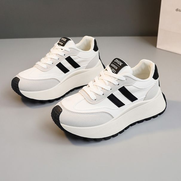 BN002 New 2024 Spring/Summer Thick-Soled Height-Increasing Women's Casual Sneakers Patchwork Leather Sports Shoes_vogvips.com