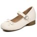 Gentle French Mary Jane For Women, Comfortable Hidden Wedge, Bowknot Strap, Versatile Casual Ballet Style Single Shoes_vogvips.com