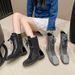 Women Boxing Boots Korean Niche Sport Style Martin For Women 2025 Autumn Winter Brown Boxing Shoe Genuine Leather Lace-Up Flat Short_vogvips.com