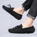 Men's Simple Single Shoes Casual Work Shoes New Microfiber Leather Suede Rubber Sole Pure Handmade Bean Shoes_vogvips.com