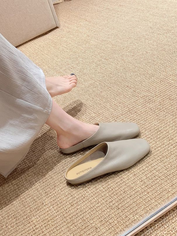 Genuine Leather Closed-toe Mules Women, 2026 Spring New Versatile Slip-on Flat Sandals For Outdoor Wear_vogvips.com