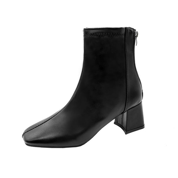 2025 Short Zipper Mid-Calf Martin Square Toe Women's Chunky Heel New Autumn Winter Boots Korean Style_vogvips.com