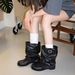 2025 New Rivet Cuff Western Pleated Slouch Height Increasing Black Short Boots For Women_vogvips.com