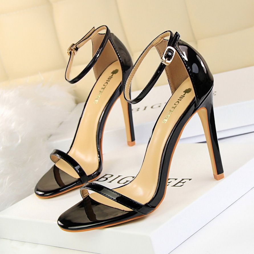 MTX 126-10 Fashion Super Heel Patent Leather Open Toe Strap Sandals Summer Sexy Nightclub Women's High Heels_vogvips.com