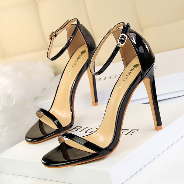 MTX 126-10 Fashion Super Heel Patent Leather Open Toe Strap Sandals Summer Sexy Nightclub Women's High Heels_vogvips.com