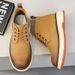 European Warm Series Men's Martin High Top Autumn Winter Casual Thick Sole Versatile Mid-Top Workwear Yellow Fleece Lined Short Boots_vogvips.com