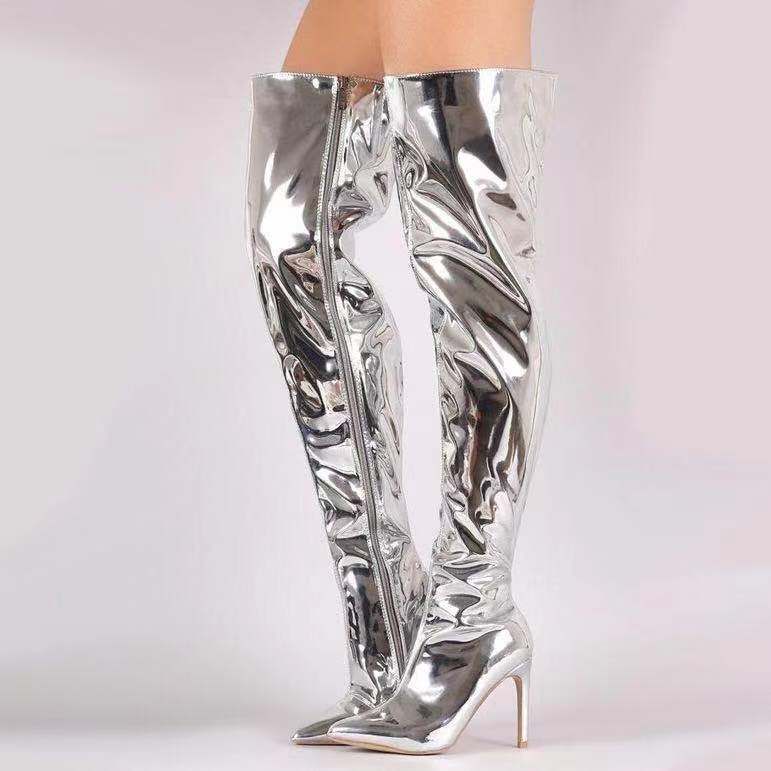 Elegant Pointed-Toe High Shine Patent Leather Over-The-Knee Boots For Women - Stiletto Heel, Side Zipper, Comfortable Fit_vogvips.com
