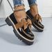 Spring And Autumn Loafers For Women, Large Size Bowknot British Style Leather, Chunky Heel Thick Sole Retro Single_vogvips.com