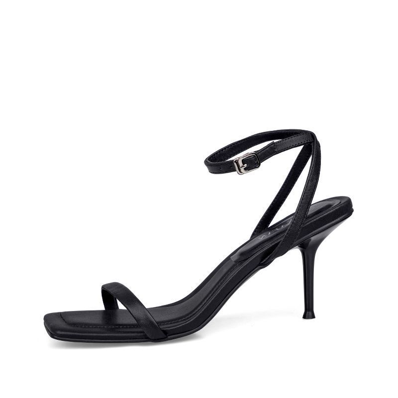 Sandals Internet Celebrity One-word Straps For Women To Wear Outside 2023 Summer Stiletto High-heeled Shoes Black Fairy Style Not Tired Feet_vogvips.com
