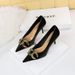 7239-A1 European And American Style Fashion Party Women's Thin Heel Shallow Mouth Pointed Toe Large Metal Buckle Single_vogvips.com